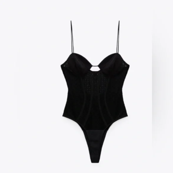 🆕 ZARA Corset Lace Black Bodysuit - Picture 3 of 8